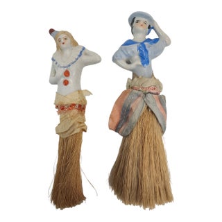 2 Antique Lady's Clothes Brush Dolls Late 19th Century For Sale