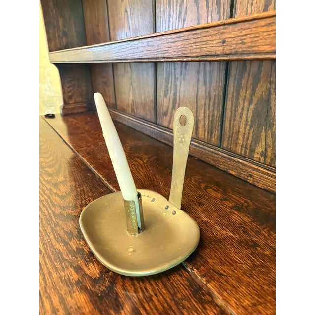 Traditional Vintage Brass Chamber Candlestick With Finger Loop Handle For Sale - Image 3 of 5