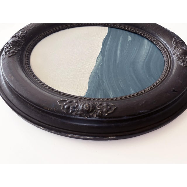 Blue "Porthole" Abstract Art in Oval Antique Frame, Small Seascape Painting Transitional Wall Art by JTS For Sale - Image 8 of 10