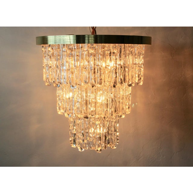 Kalmar Style Lucite Icicle Brass Three Tiered Large Midcentury Chandelier For Sale - Image 10 of 12