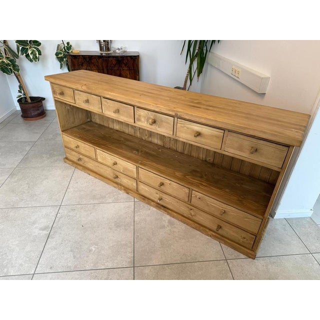 Wood Antique Peasant 12-Drawer Sideboard in Softwood For Sale - Image 7 of 13