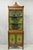 Antique English Adams Style Green Hand Painted Narrow Corner China Cabinet with Glass Upper Door (no key) and Blind Lower...
