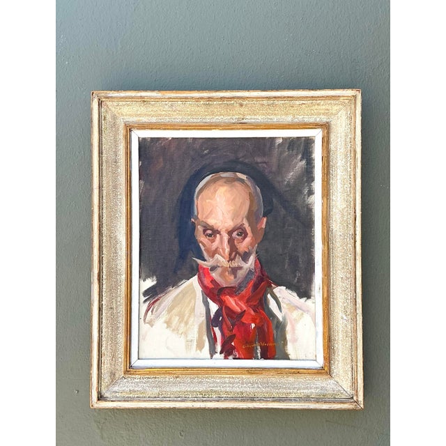 Scarlet Vintage Framed Oil Portrait of Gentleman For Sale - Image 8 of 12
