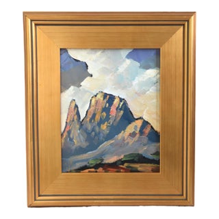 William Hawkins Mountain & Clouds Landscape Oil Painting Including the Antiqued Gold Wood Frame For Sale