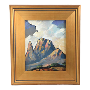 William Hawkins Mountain & Clouds Landscape Oil Painting Including the Antiqued Gold Wood Frame