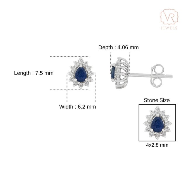 Blue Sapphire & Diamond Vintage Stud Earrings in 14k Gold- 2 Pieces For Sale - Image 10 of 14