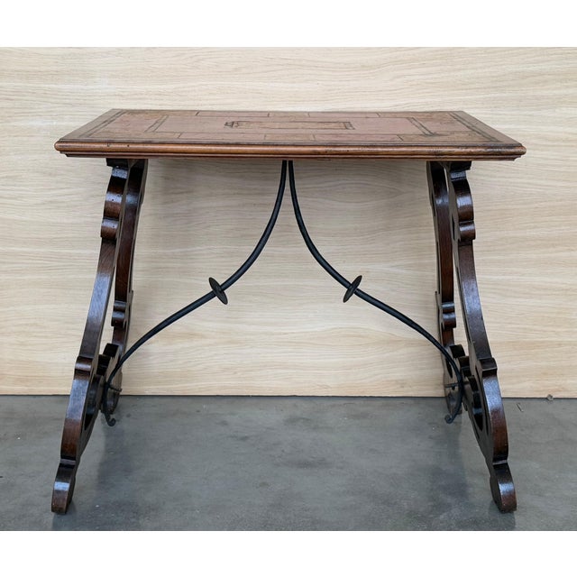 Spanish Baroque Side Table with Lyre Legs and Marquetry Top, 1850 For Sale - Image 16 of 18
