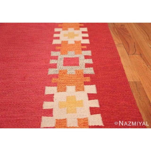 Red Nazmiyal Collection Vintage Flat Woven Swedish Ingegerd Silow Kilim Rug For Sale - Image 8 of 8