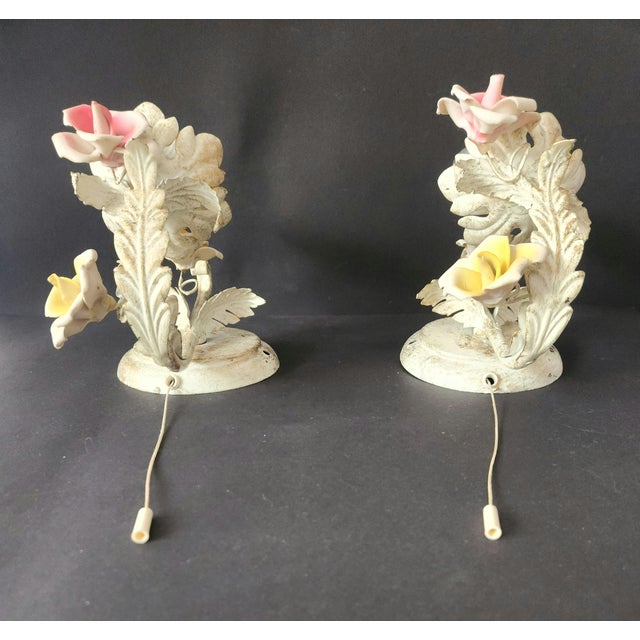 Vintage Wall Lamp with Floral Porcelain Elements, 1960s, Set of 2 For Sale - Image 10 of 18