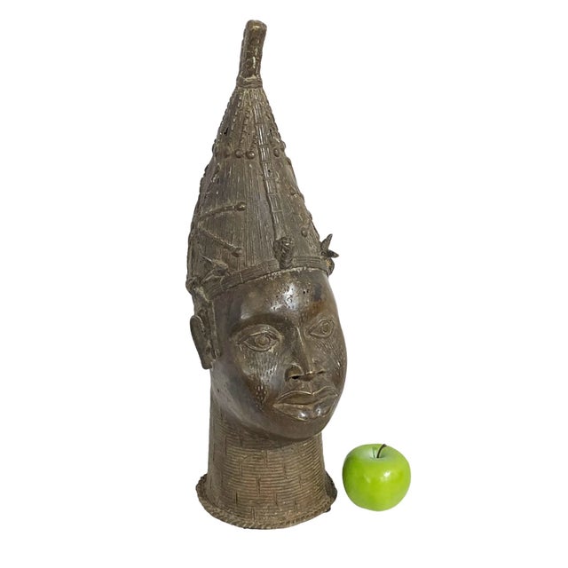 Bronze Vintage Large Benin Bronze Head of a Queen Nigeria 21.5" H For Sale - Image 8 of 8