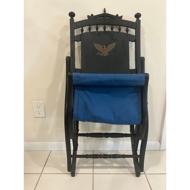 Vintage 1976 Bicentennial Folding Rocking Chair-Americana Folding Rocker - Colonial Revival Style - Black & Gold-Eagle Stencil For Sale - Image 12 of 12