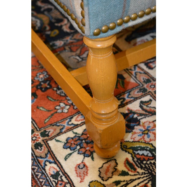 Vintage North Hickory Furniture Blue/Tan Plaid Wingback Settee W/ Nail Head Trim For Sale - Image 12 of 18