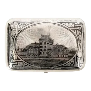 Antique Engraved 84 Silver Niello Tobacco Case Box, 1886