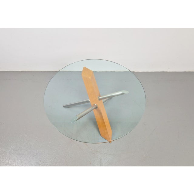 Wood Postmodern Cross Leg Coffee Table in Wood, Stainless Steel and Glass, Italy, 1990s For Sale - Image 7 of 8