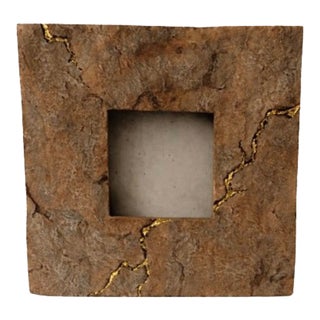 1970s Sculptural Stone Picture Frame With Gilded Veining, Wabi-Sabi / Kintsugi Inspired For Sale