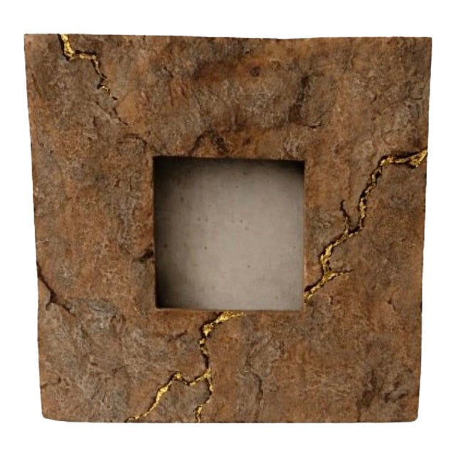 1970s Sculptural Stone Picture Frame With Gilded Veining, Wabi-Sabi / Kintsugi Inspired For Sale