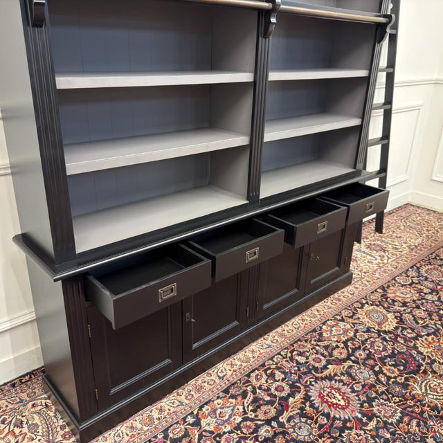 Large English Black Bookcase For Sale - Image 12 of 17