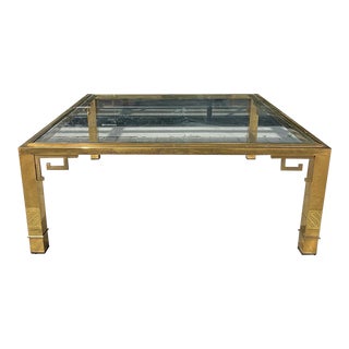 Mid 20th Century Vintage Square Brass Scroll Key Coffee Table by Mastercraft For Sale