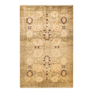 Eclectic Hand-Knotted Area Rug - Green, 4' 1" x 6' 2" For Sale