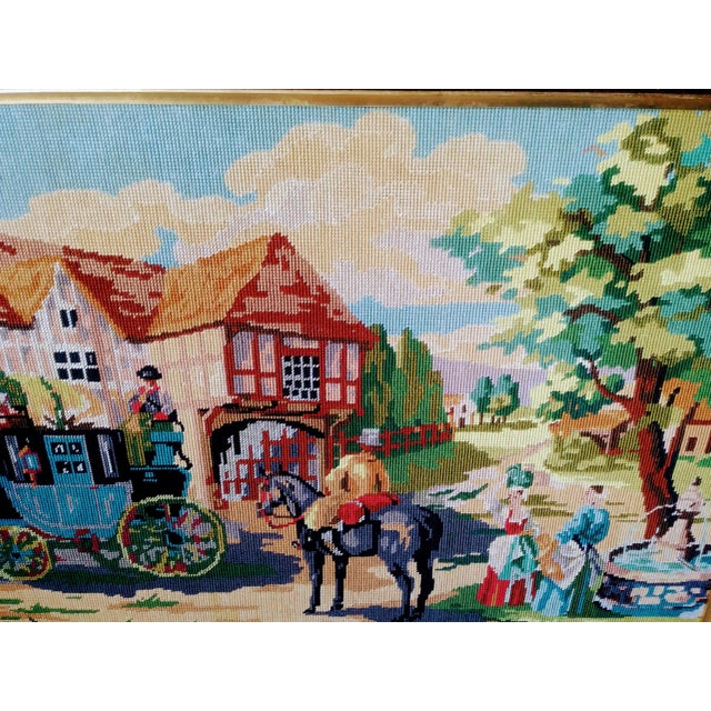 Large Vintage Hand Crafted French Countryside Needlepoint Framed Wall Art For Sale - Image 4 of 6