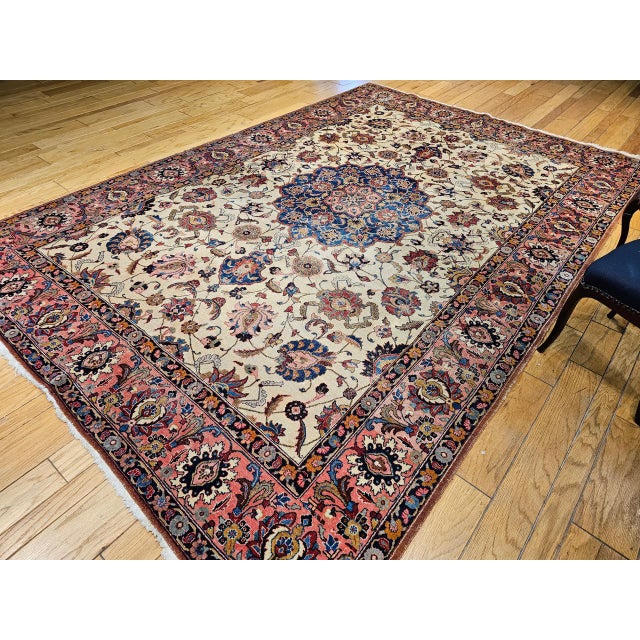 Vintage Persian Tabriz Rug, Hand-Knotted Wool, Palmettes & Sickle Leaves Pattern, Blue & Ivory, 8x12 For Sale - Image 4 of 15