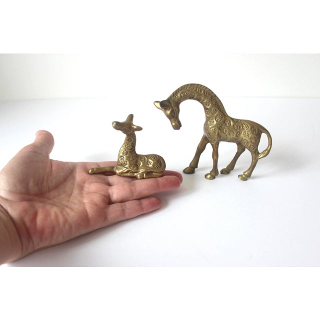 Vintage Small Pair of Vintage Brass Giraffe Figurines For Sale - Image 6 of 8
