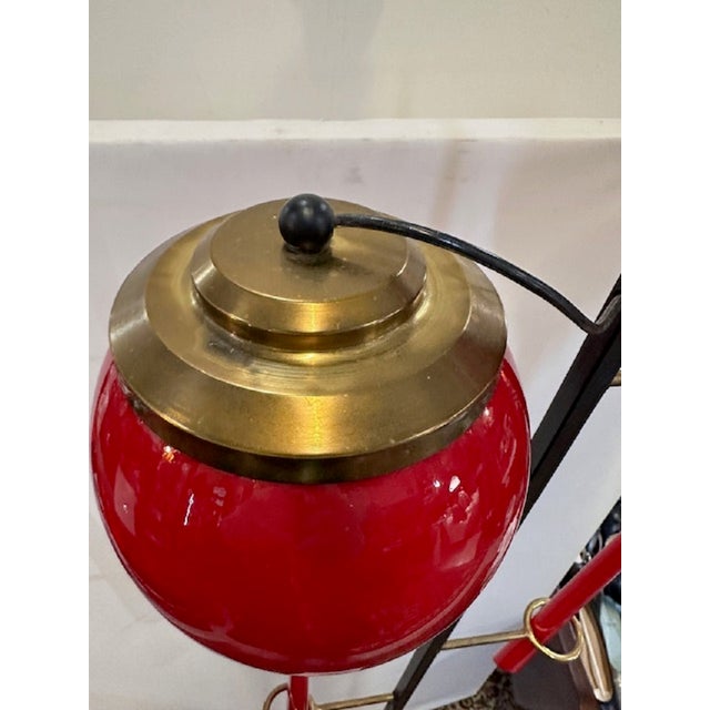 Stilnovo floor lamp/floor lamp from the 1950s. the body has a square marble base, black metal stem, red Murano glass...