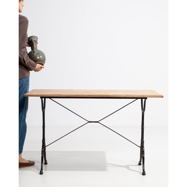 Mid 20th Century Mid 20th Century Cast Iron Bistro Table With Oak Top For Sale - Image 5 of 9