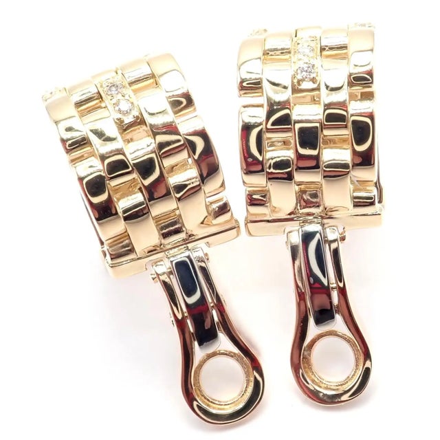 1980s Pair of Cartier Maillon Panthere Diamond 5 Row Hoop Yellow Gold Earrings For Sale - Image 9 of 16
