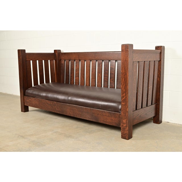 L. & J. G. Stickley Antique Mission Oak Arts & Crafts Settle Sofa or Bench, Newly Refinished For Sale - Image 9 of 9