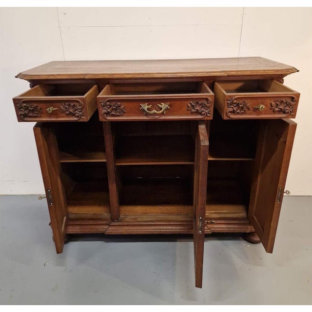 Oak Sideboard with Carvings, 1920s For Sale - Image 3 of 12
