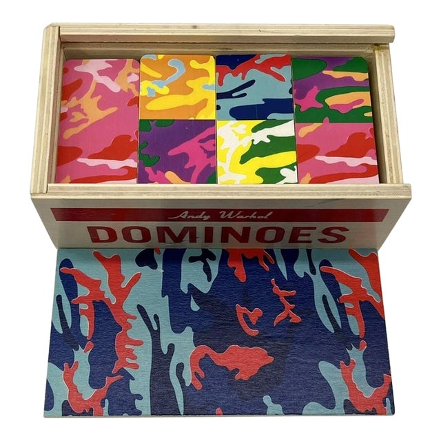 Vintage Andy Warhol Pop Art Large Wood Camouflage Domino Set For Sale
