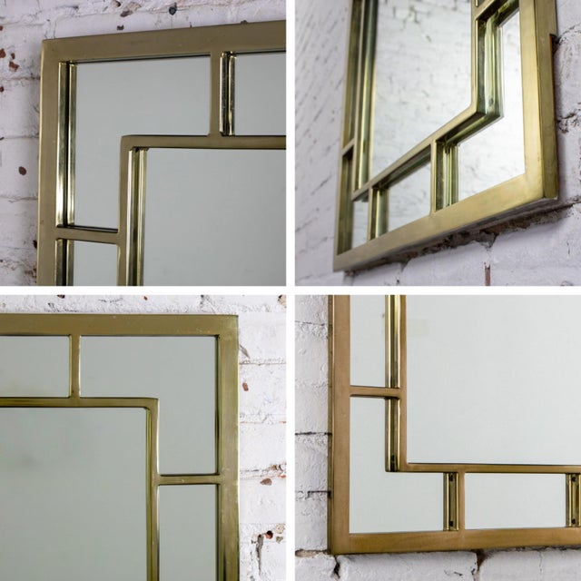Late 20th Century Modern Large Rectangular Wall Mirror W/Brass Windowpane Frame For Sale - Image 14 of 18