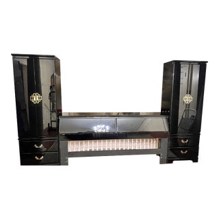 1990s Broyhill Headboard With 2 Tall Cabinets For Sale