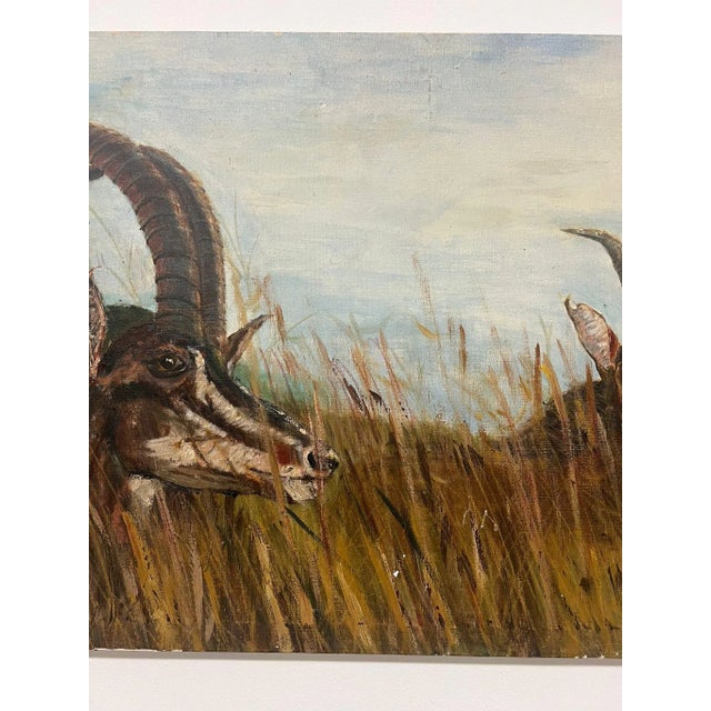 Brown 1970s Antelope Mid Century Modern Style Canvas Painting For Sale - Image 8 of 9