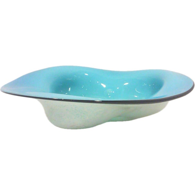 Contemporary 1980’s Postmodern Large Scale Blue Art Glass Console Bowl For Sale - Image 3 of 4