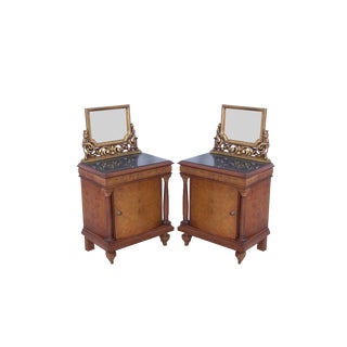 Art Nouveau Green Marble Top Nightstands, Set of 2 For Sale