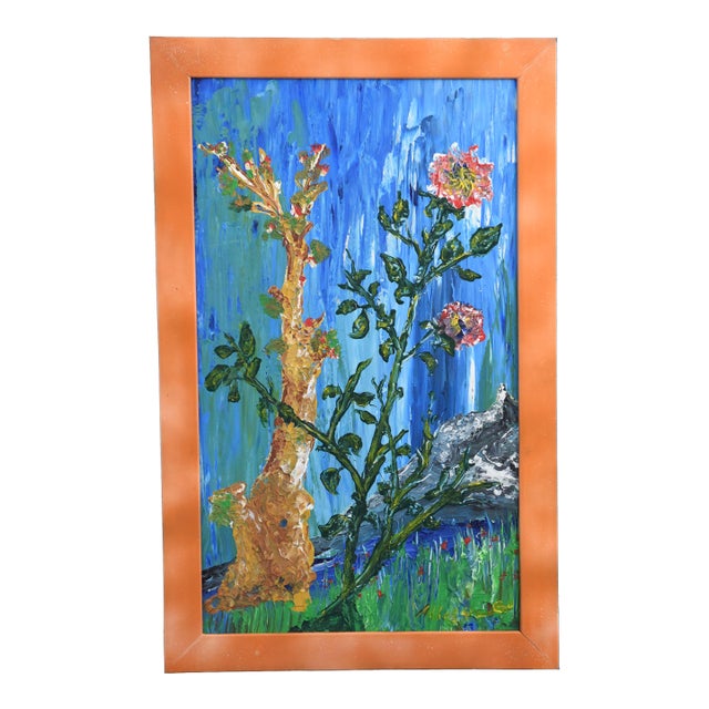 Abstract Garden Waterfall Oil on Board, Framed For Sale