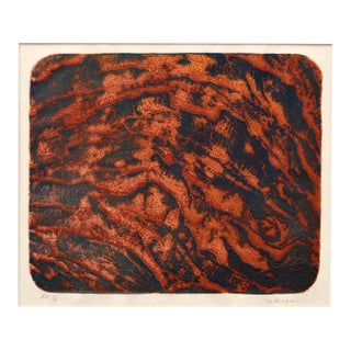 Red Lava Abstract Collagraph by Winifred Heron For Sale