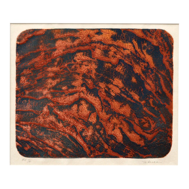 Red Lava Abstract Collagraph by Winifred Heron For Sale