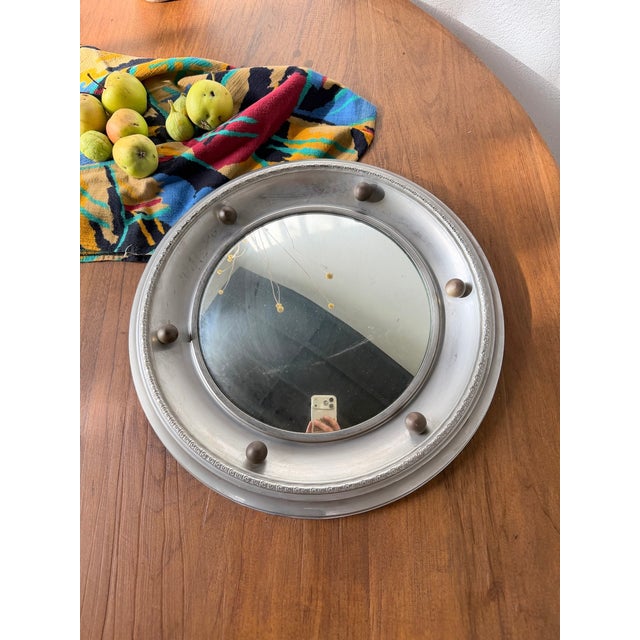 Early 20th Century Antique English Style Round Convex Metal Mirror, 1900s For Sale - Image 5 of 18