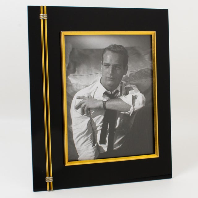 Mid-Century Modern Tommaso Barbi Black Lucite and Brass Decor Picture Frame, circa 1970 For Sale - Image 3 of 9