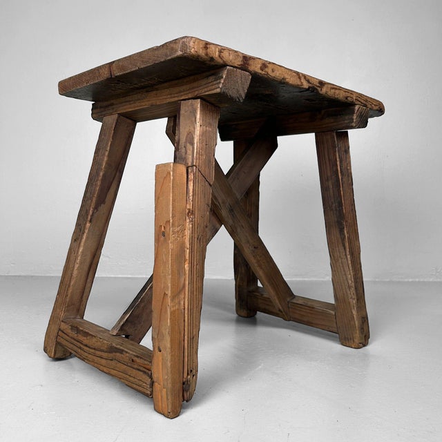 Vintage Japanese Wooden Stool, 1920s For Sale - Image 10 of 12