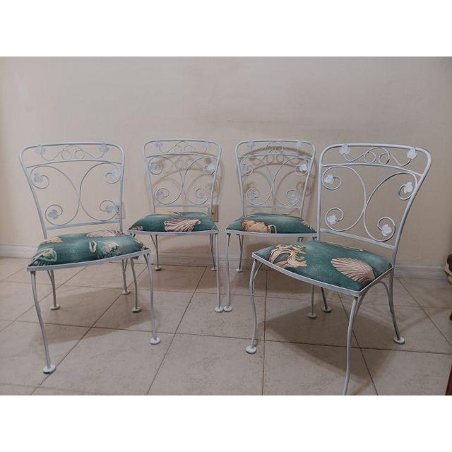 1960s Wrought Iron Garden Patio Chair French Style White Ivy Leaf Design Set of 4 For Sale - Image 4 of 7