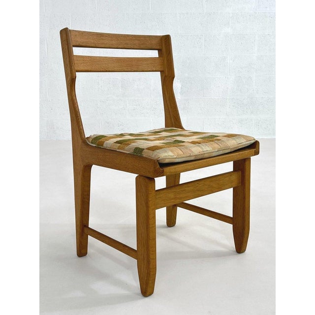 1960s French Guillerme And Chambron Design Oak Wooden and Original Fabric Set of Four Dining Chairs ' Raphael ' Model This...