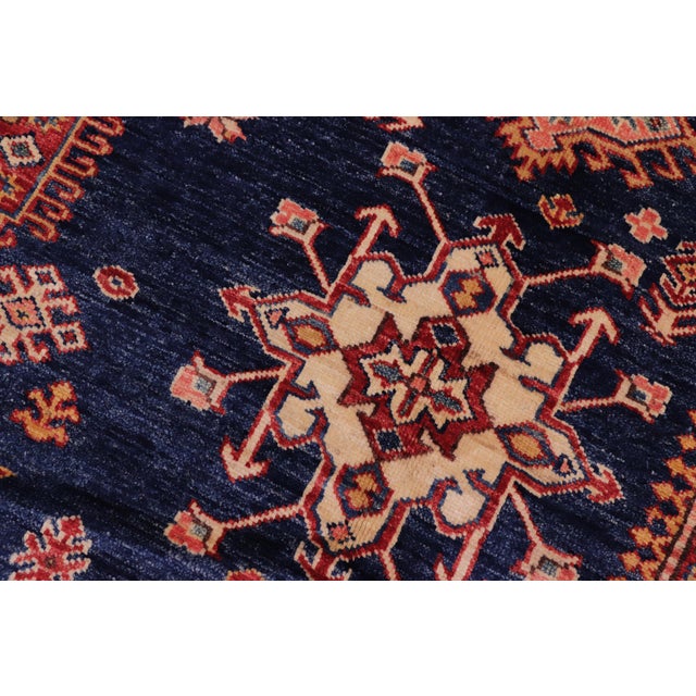 Textile Boho Chic Tribal Super Kazak Blue/Red Wool Rug - 8'3'' X 9'9'' For Sale - Image 7 of 10