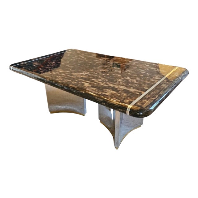 1980s Enrique Garcel Tessellated Bone and Chrome Expandable Dining Table For Sale