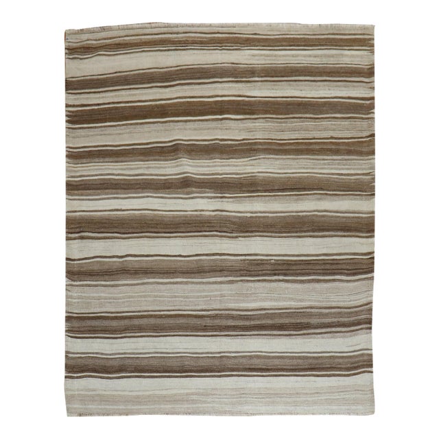 Mid-Century Modern Neutral Square Turkish Kilim - 5' x 5'10" For Sale
