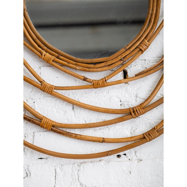 Rattan Mid Century Italian Mirror For Sale In New York - Image 6 of 6