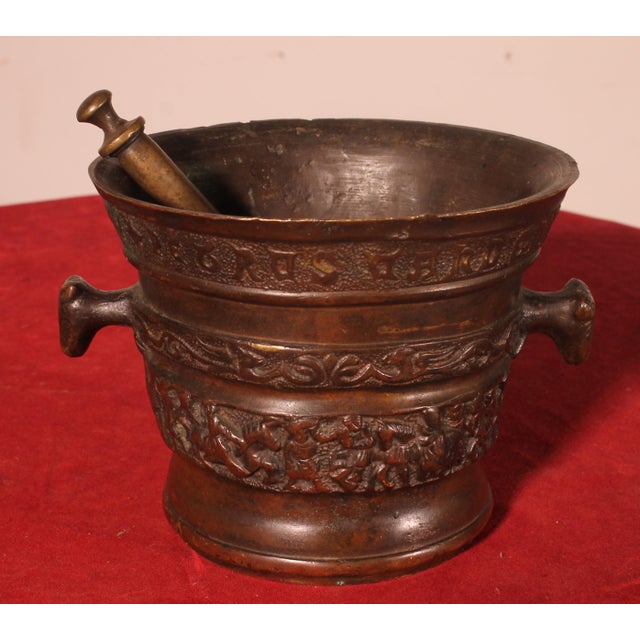 Antique Bronze Mortar, 1574 For Sale - Image 4 of 15